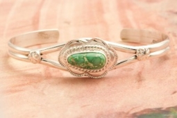 Genuine Sonoran Turquoise Sterling Silver Navajo Bracelet